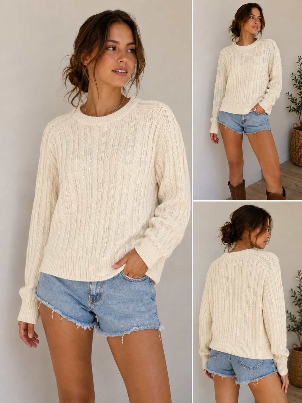 Vintage Kensington 100% Lambswool Cable Knit Sweater XL Cream Old Money